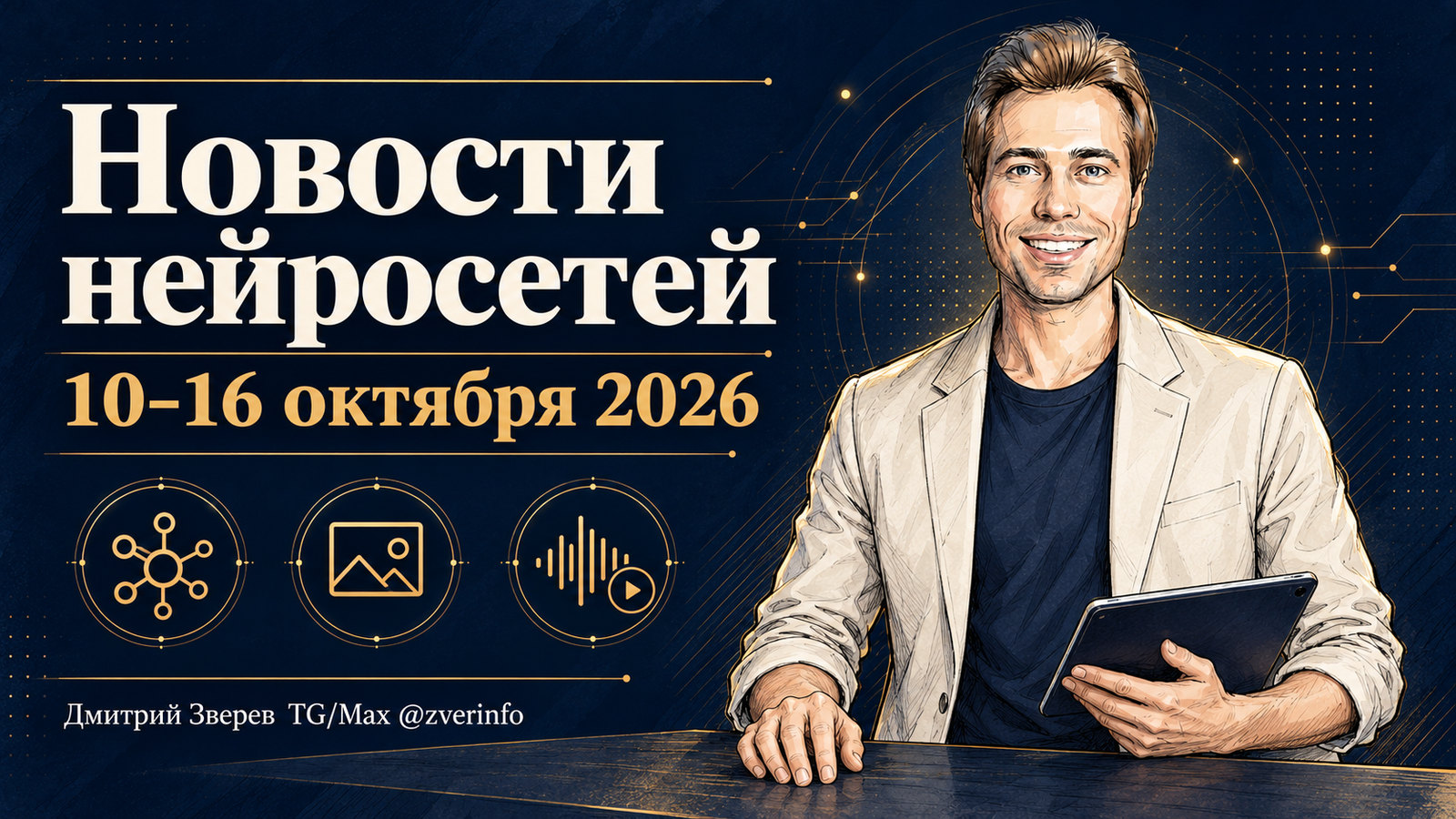 Дмитрий Зверев с планшетом, новости нейросетей за 10-16 октября 2026 года: модели, изображения и голос